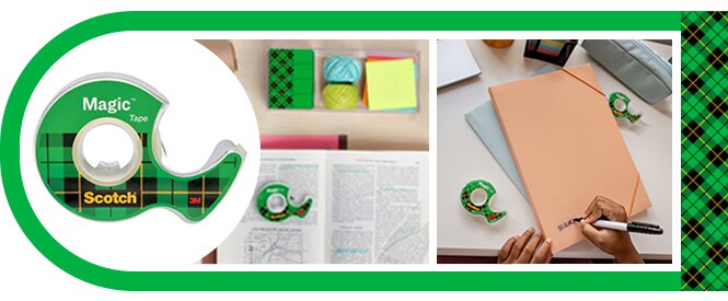 Ruban Scotch® Magic™ et exemples d'utilisation - réparation de pages de livres déchirées et création d'étiquettes

